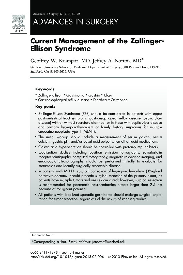 Current Management of the Zollinger-Ellison Syndrome