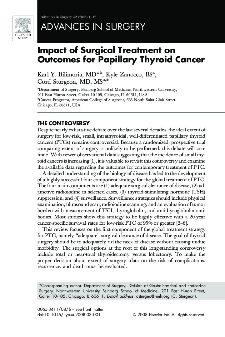Impact of Surgical Treatment on Outcomes for Papillary Thyroid Cancer