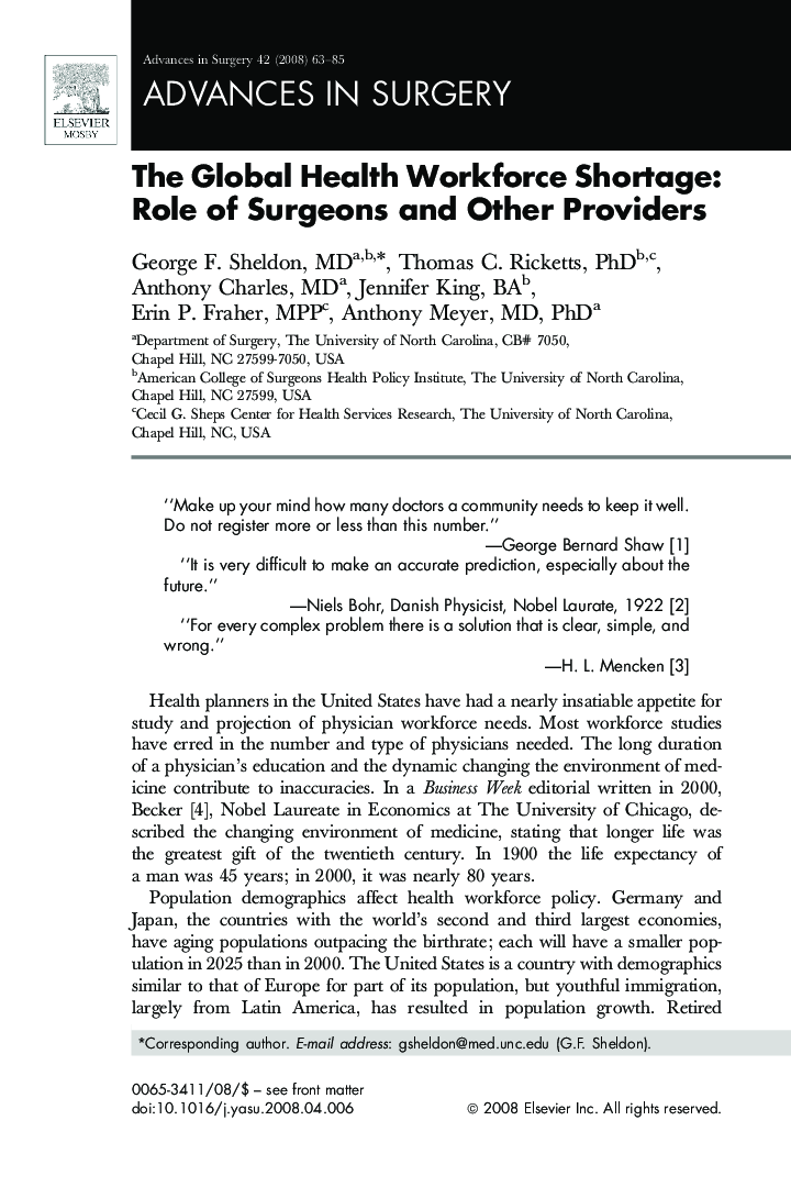 The Global Health Workforce Shortage: Role of Surgeons and Other Providers