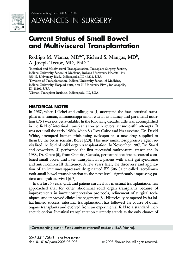 Current Status of Small Bowel and Multivisceral Transplantation