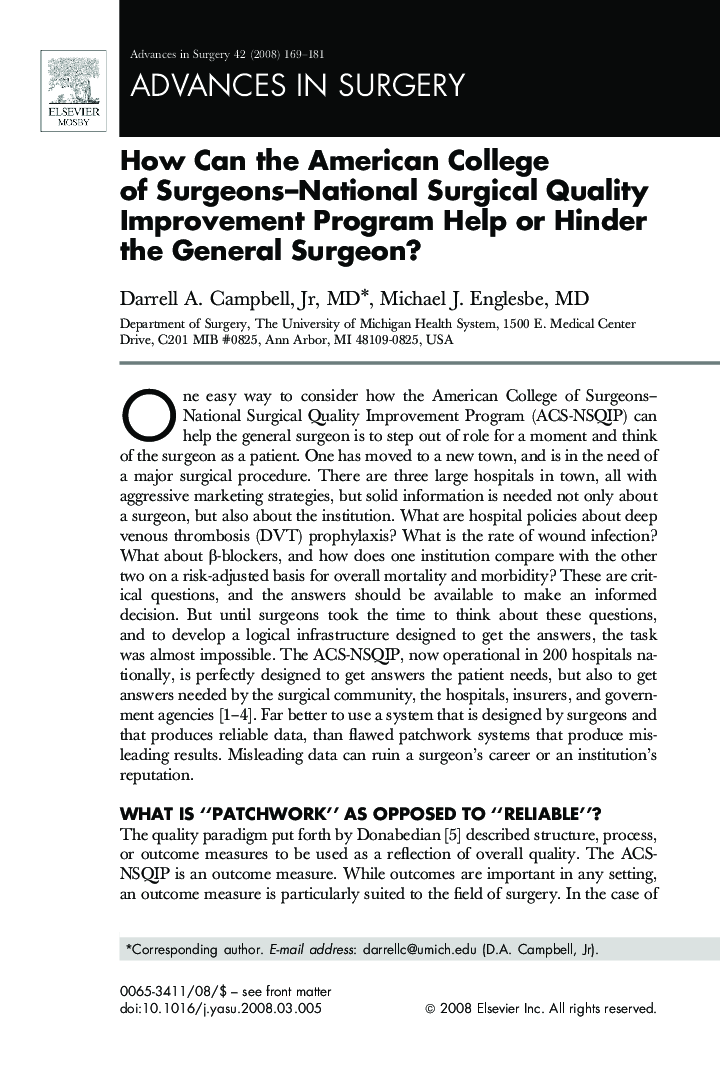 How Can the American College of Surgeons-National Surgical Quality Improvement Program Help or Hinder the General Surgeon?
