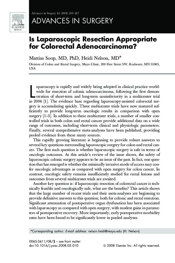 Is Laparoscopic Resection Appropriate for Colorectal Adenocarcinoma?