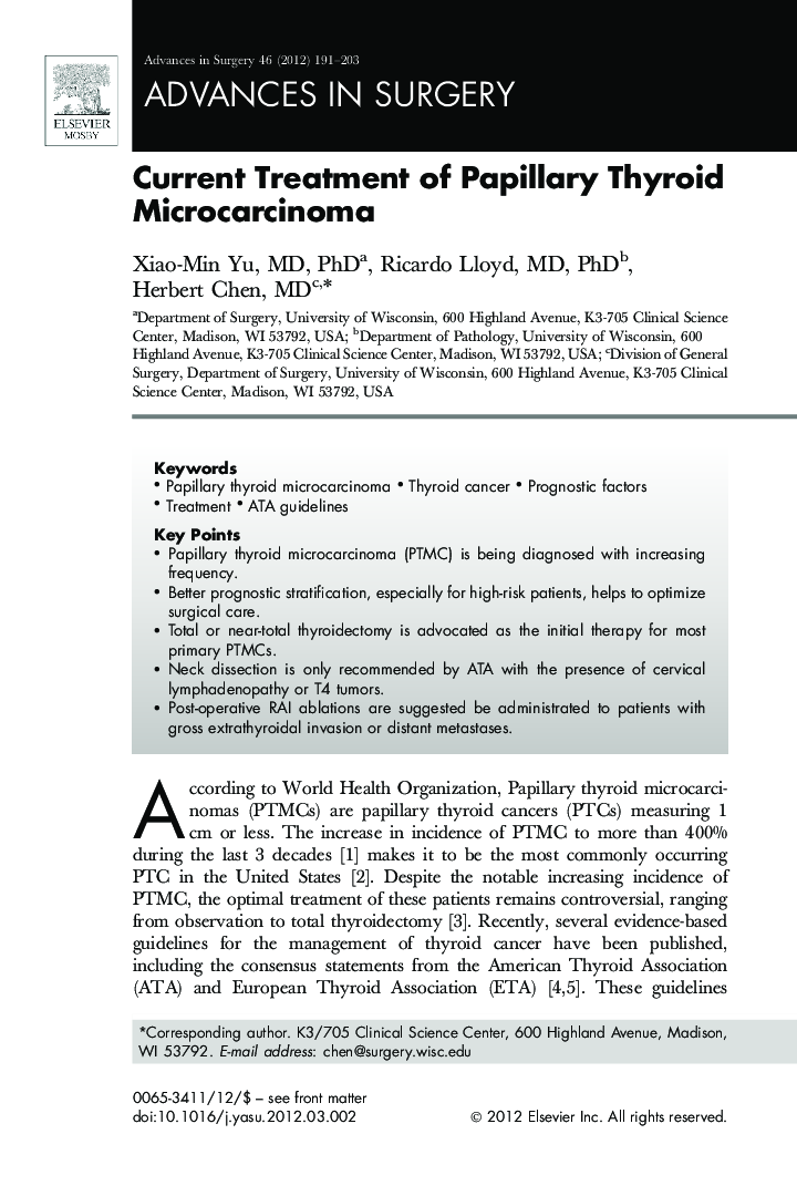 Current Treatment of Papillary Thyroid Microcarcinoma