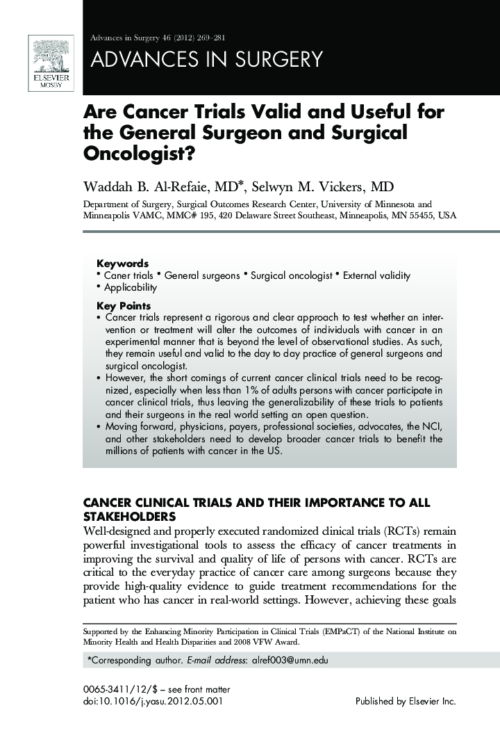 Are Cancer Trials Valid and Useful for the General Surgeon and Surgical Oncologist?
