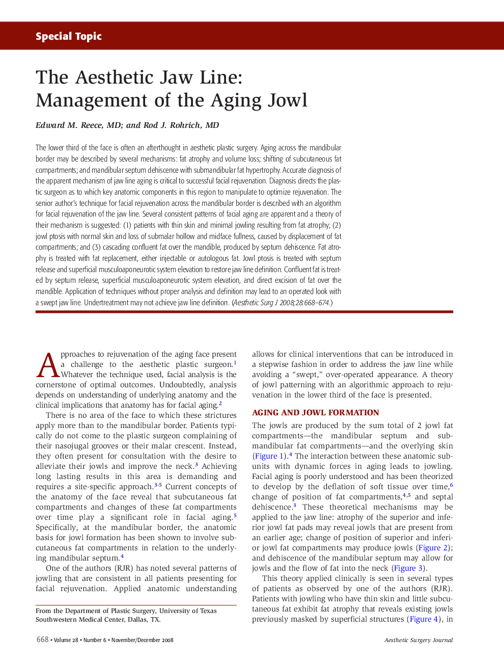 The Aesthetic Jaw Line: Management of the Aging Jowl