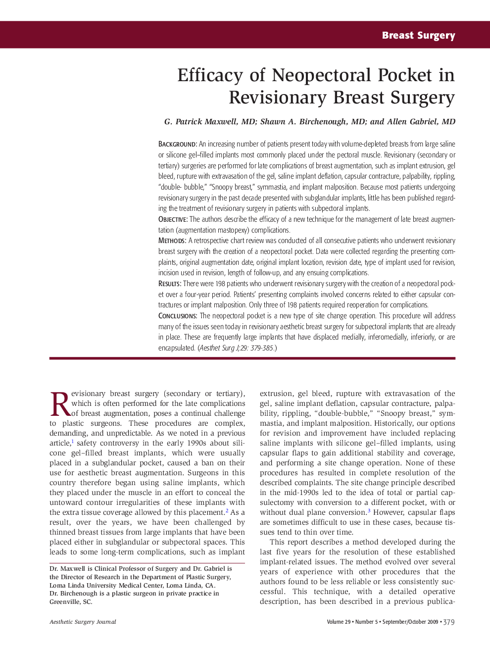 عکس صفحه اول مقاله: Efficacy of Neopectoral Pocket in Revisionary Breast Surgery Efficacy of Neopectoral Pocket in Revisionary Breast Surgery