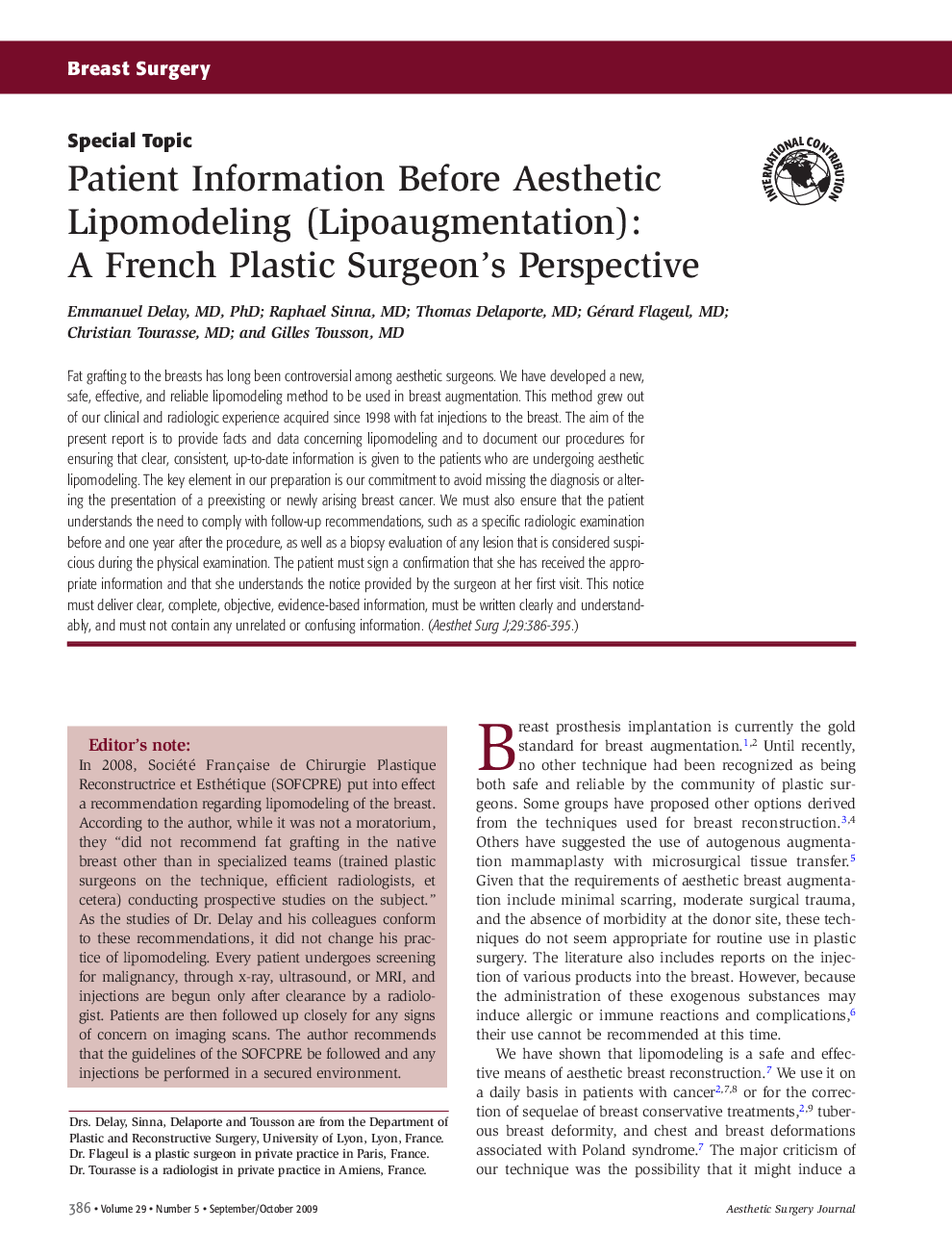Patient Information Before Aesthetic Lipomodeling (Lipoaugmentation): A French Plastic Surgeon's Perspective