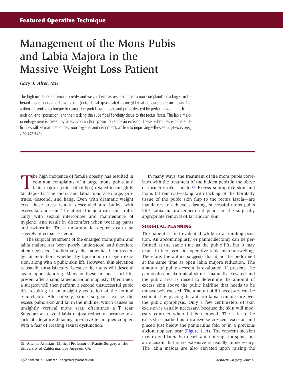 Management of the Mons Pubis and Labia Majora in the Massive Weight Loss Patient