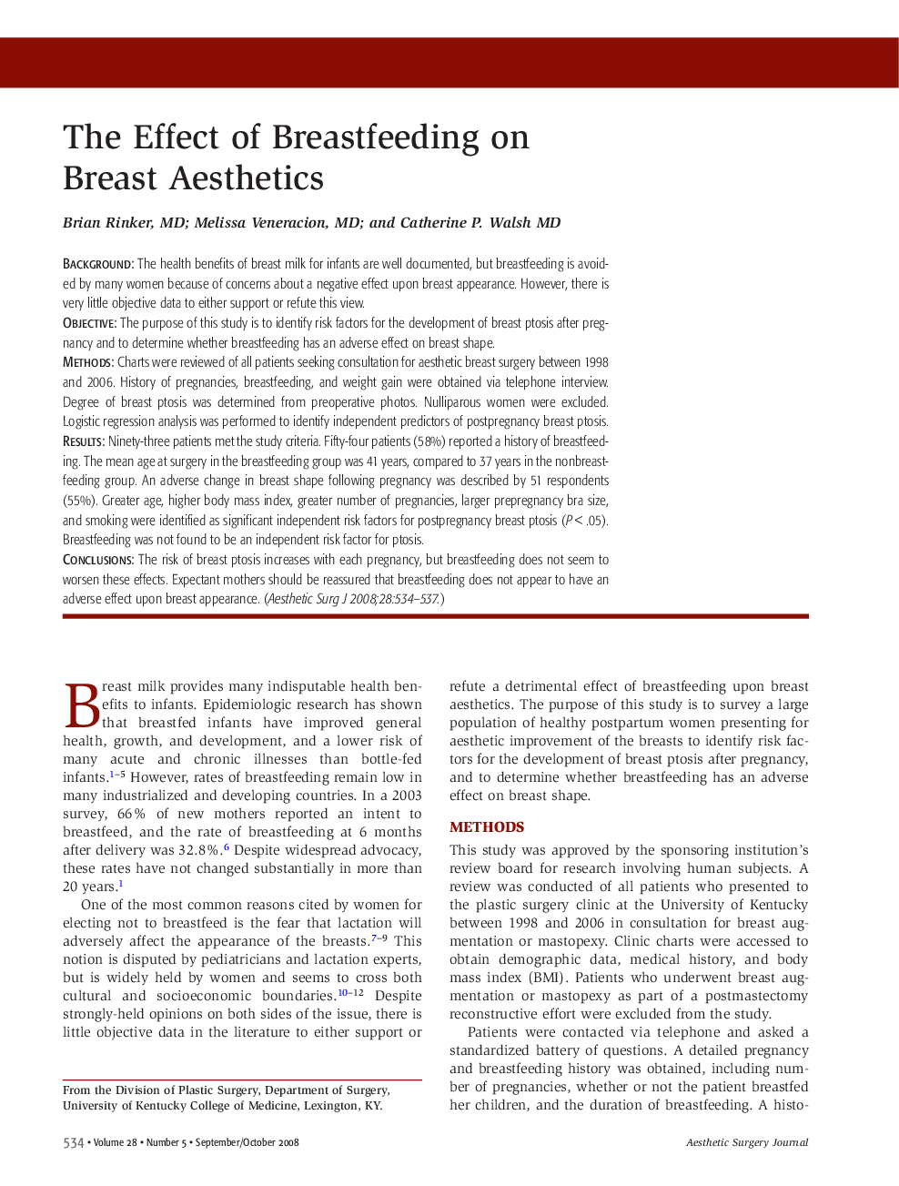 The Effect of Breastfeeding on Breast Aesthetics