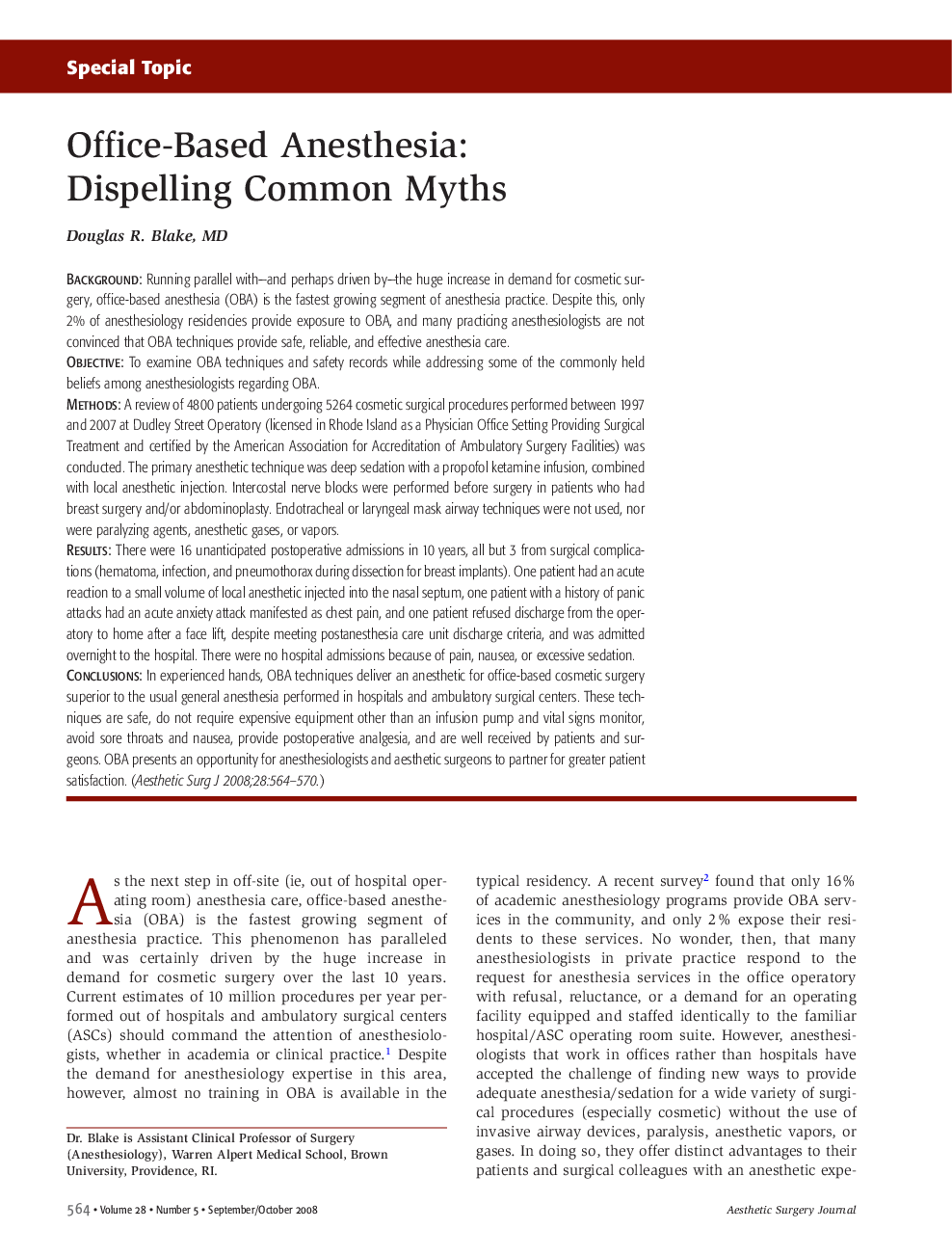 Office-Based Anesthesia: Dispelling Common Myths