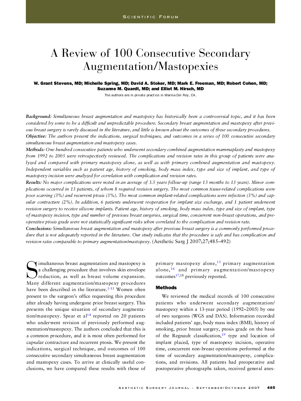 A review of 100 consecutive secondary augmentation/mastopexies