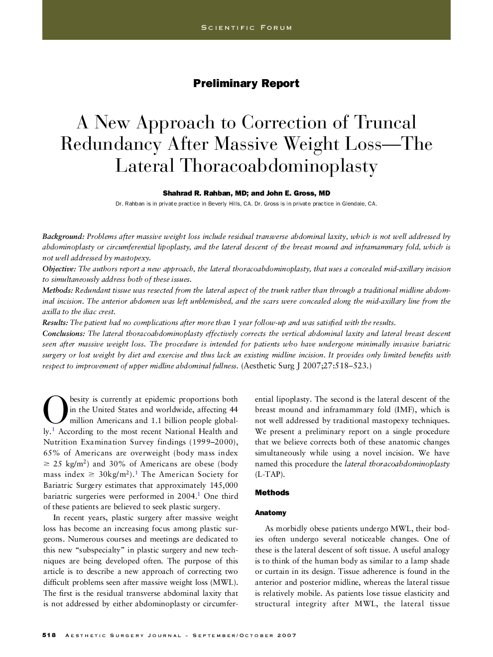 A new approach to correction of truncal redundancy after massive weight loss-The lateral thoracoabdominoplasty