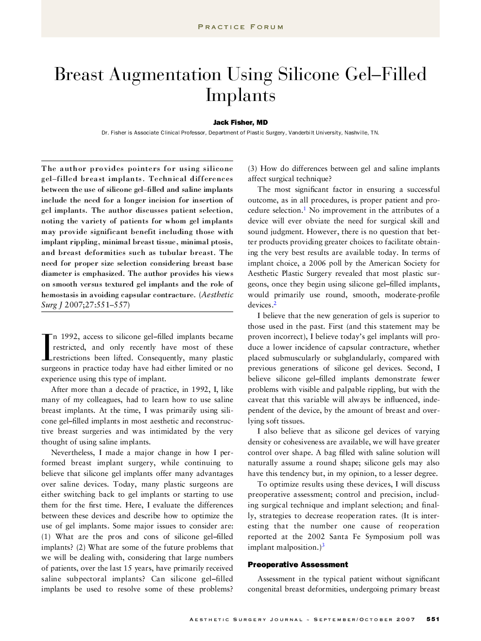 Breast augmentation using silicone gel-filled implants