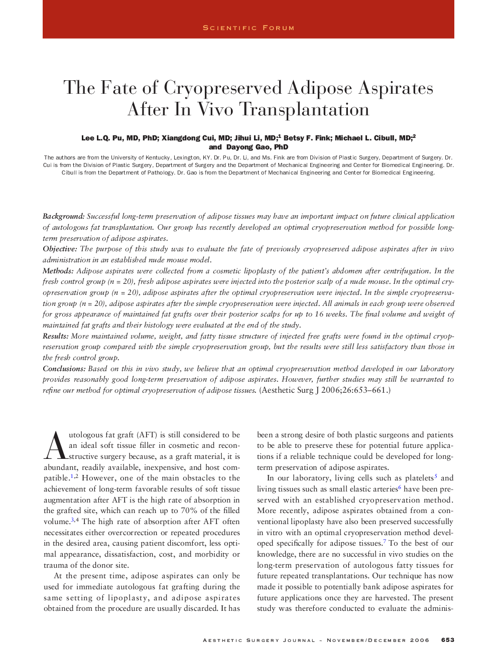 The fate of cryopreserved adipose aspirates after in vivo transplantation