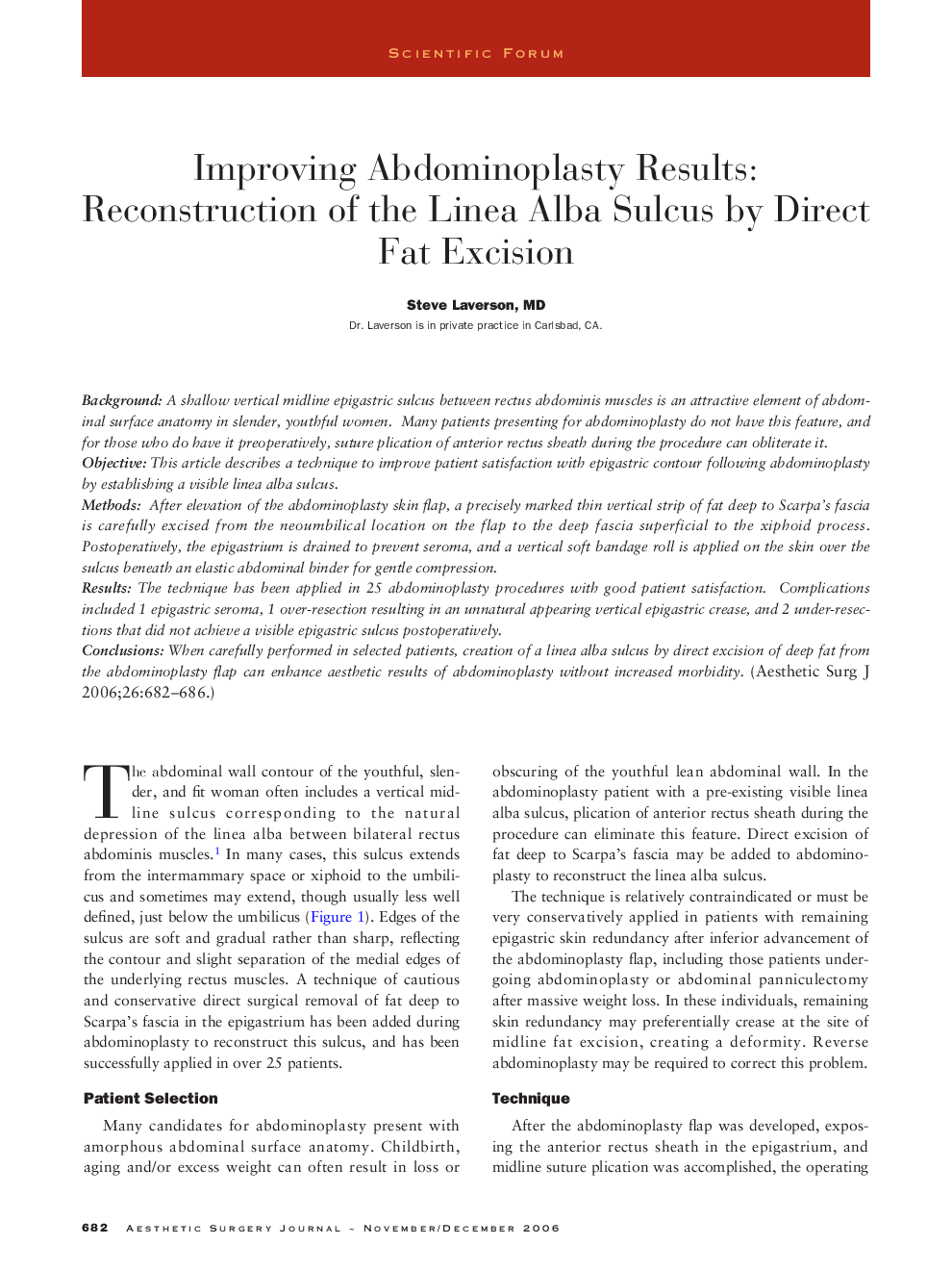 Improving abdominoplasty results: Reconstruction of the linea alba sulcus by direct fat excision