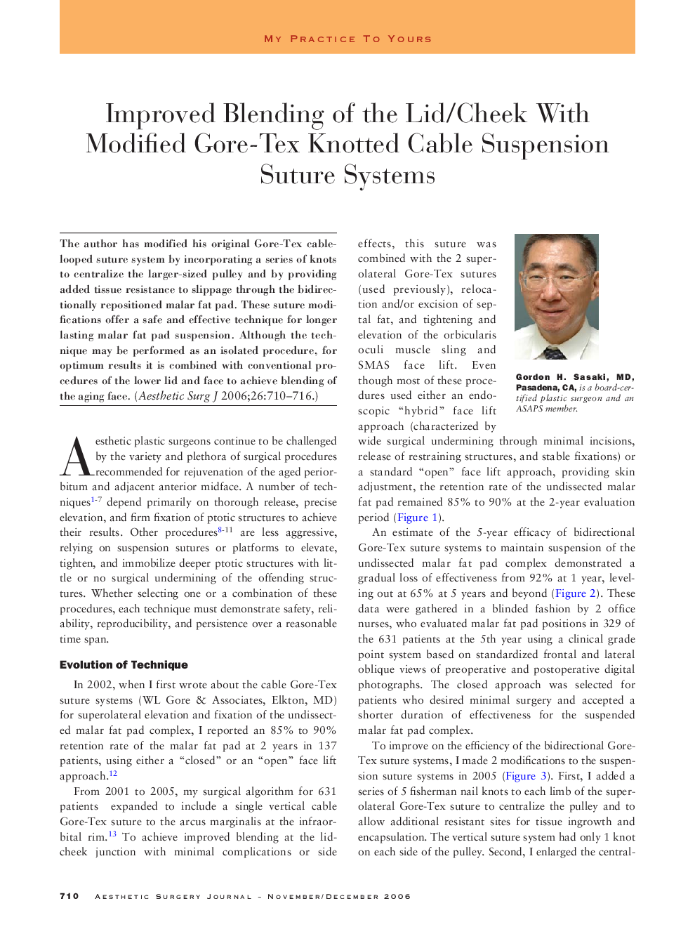 Improved blending of the lid/cheek with modified Gore-Tex knotted cable suspension suture systems