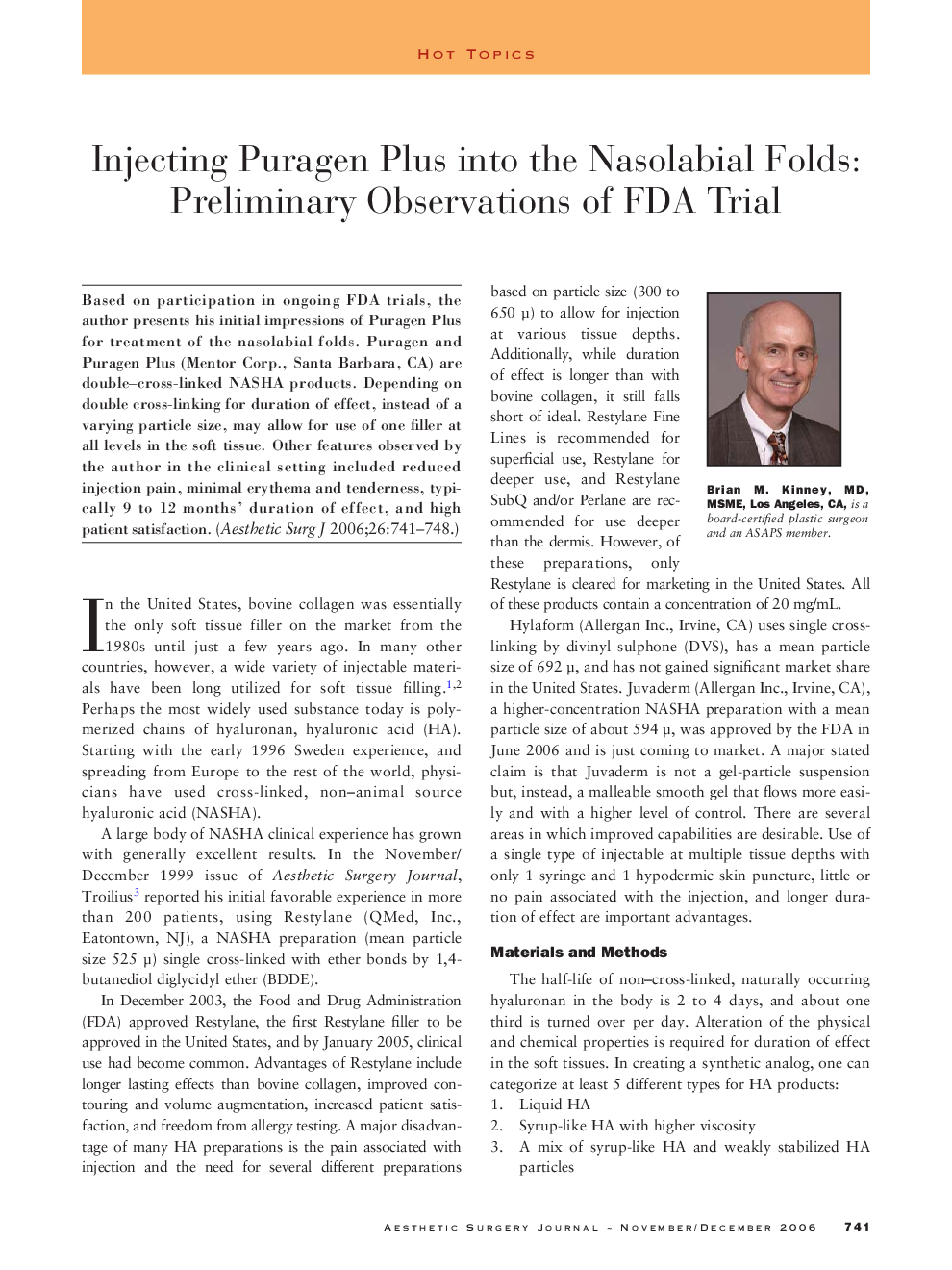 Injecting Puragen Plus into the nasolabial folds: Preliminary observations of FDA trial