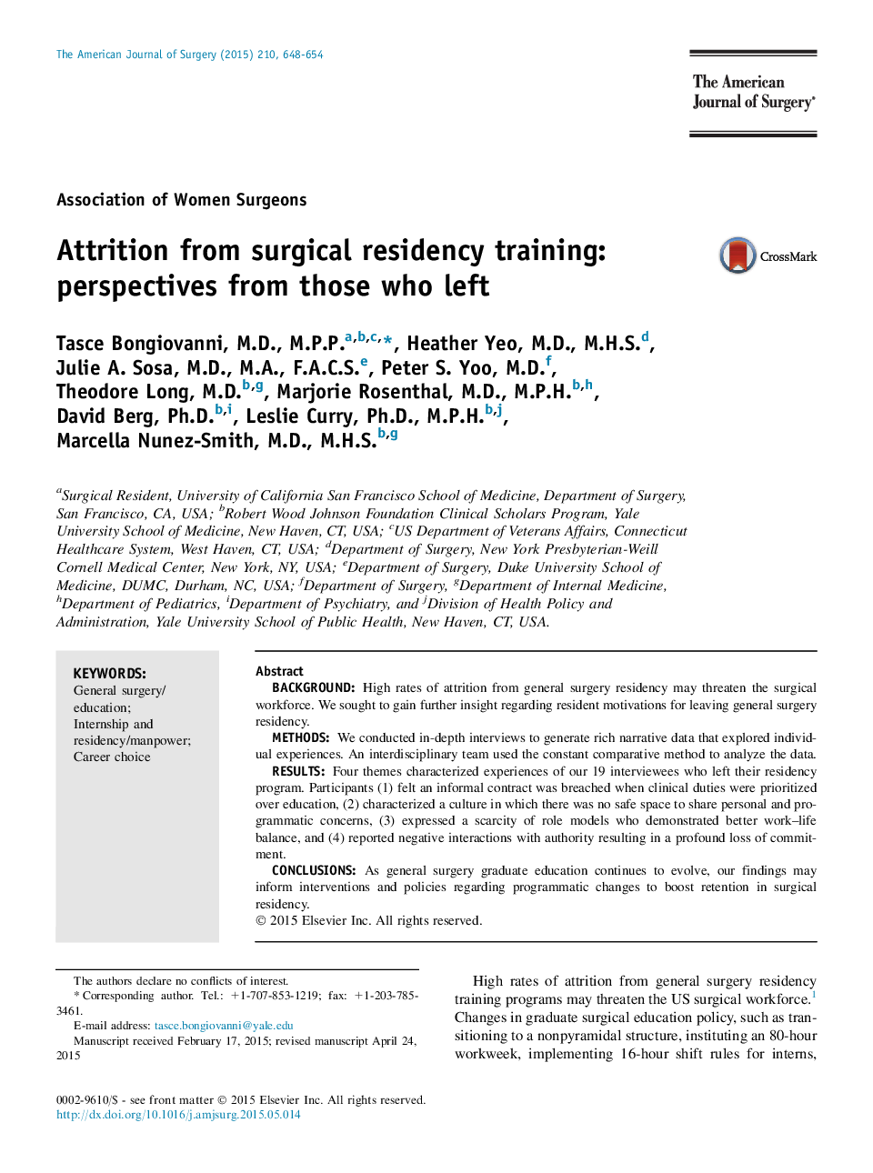 Attrition from surgical residency training: perspectives from those who left 