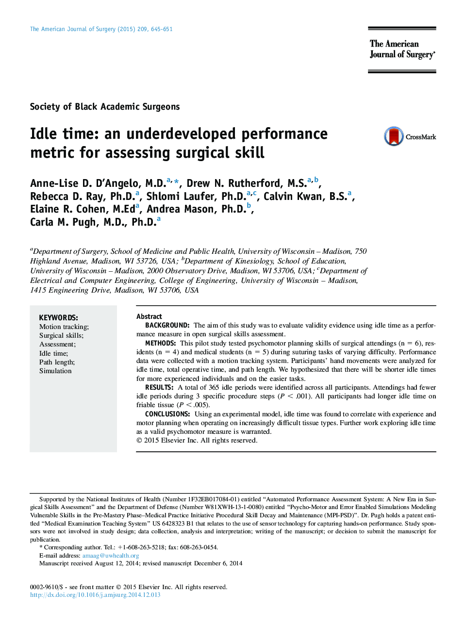 Idle time: an underdeveloped performance metric for assessing surgical skill 