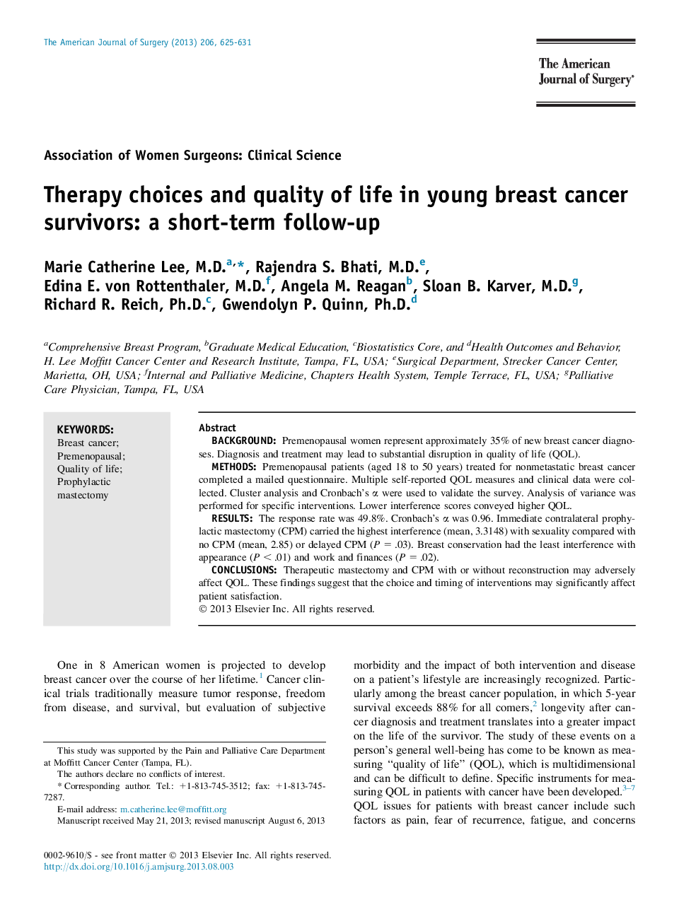 Therapy choices and quality of life in young breast cancer survivors: a short-term follow-up 