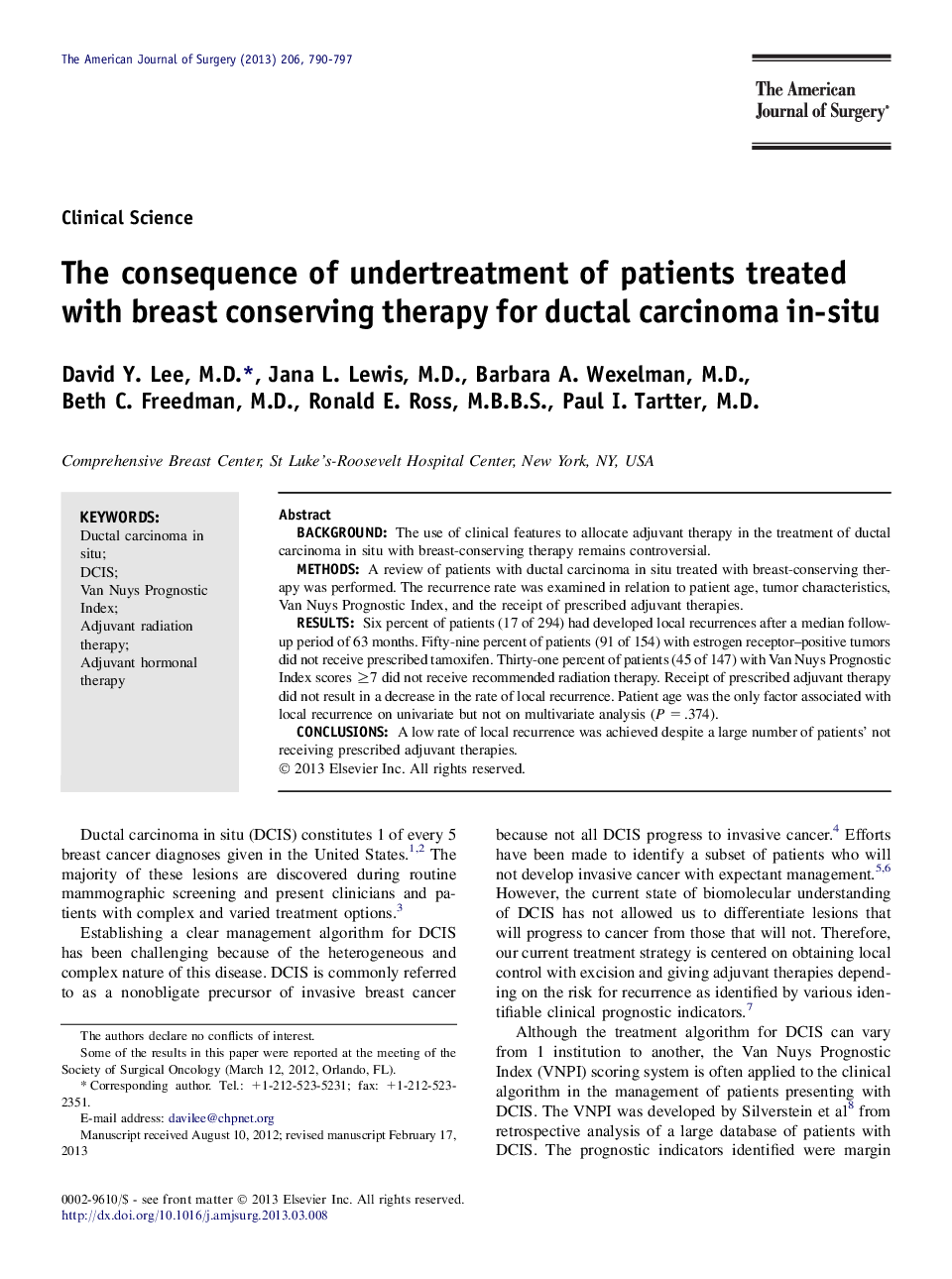 The consequence of undertreatment of patients treated with breast conserving therapy for ductal carcinoma in-situ 