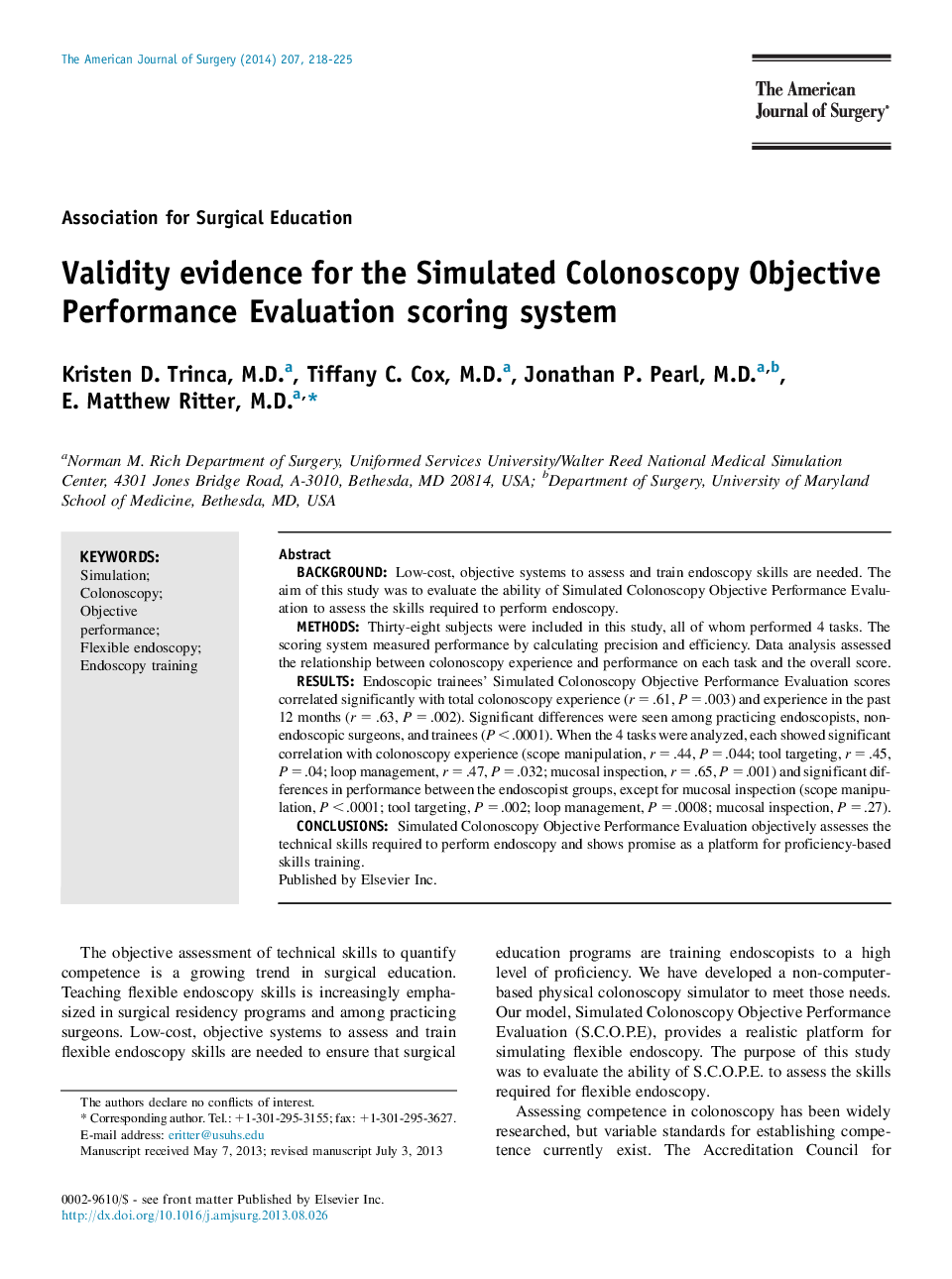 شواهد معتبر برای سیستم امتیازدهی عملکرد هدف شبیه سازی شده کولونوسکوپی 