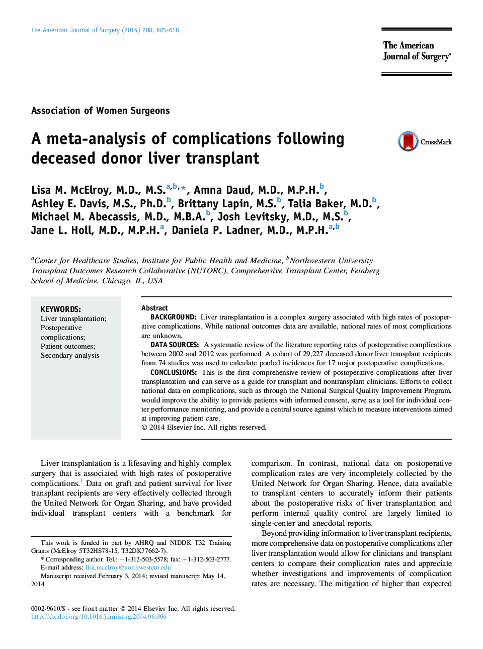 A meta-analysis of complications following deceased donor liver transplant 