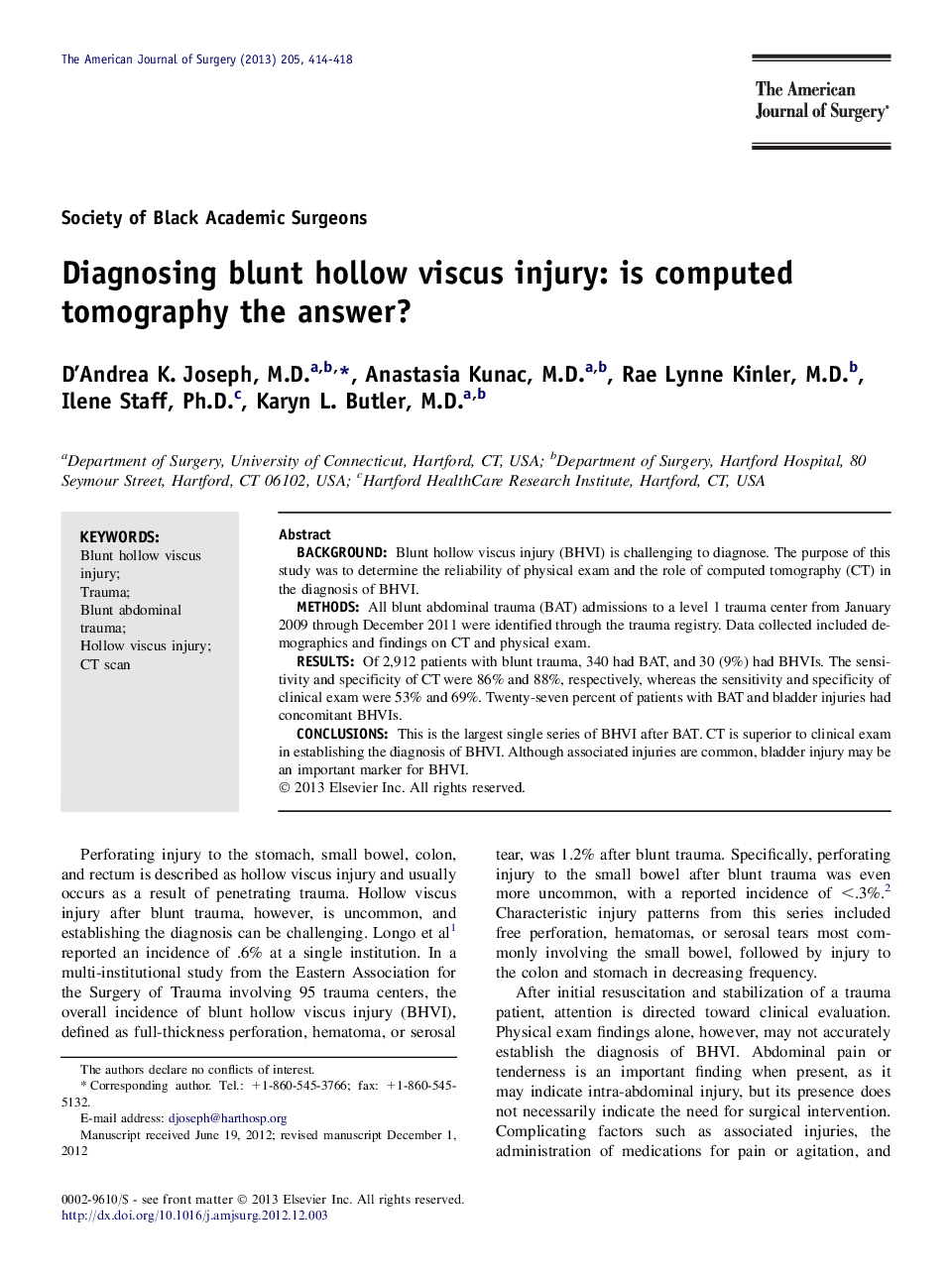Diagnosing blunt hollow viscus injury: is computed tomography the answer? 