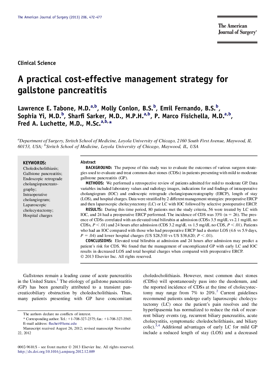 A practical cost-effective management strategy for gallstone pancreatitis 