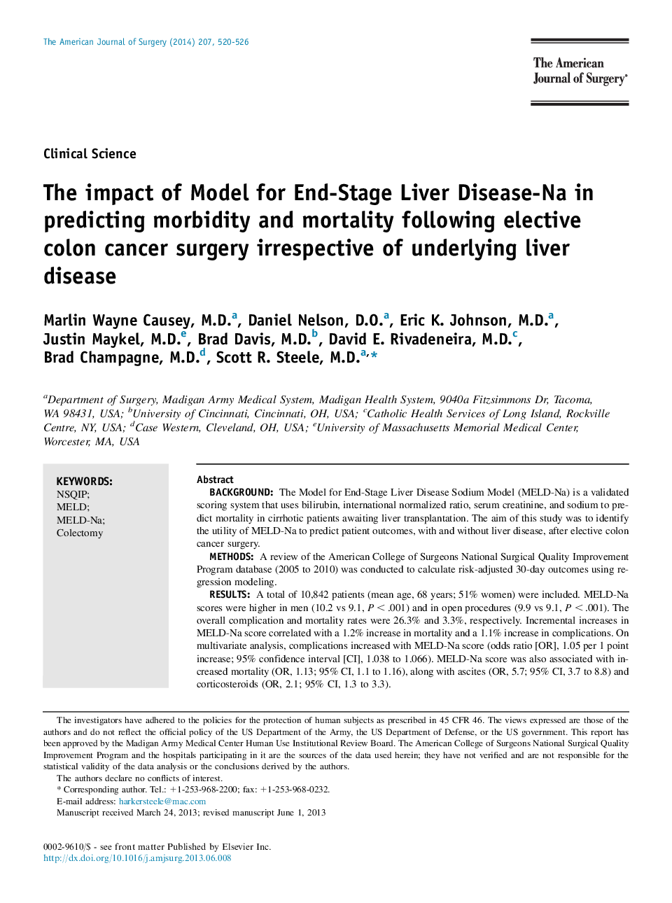 تاثیر مدل بیماری کبد نای-پایان مرحله نهایی در پیش بینی مرگ و میر ناشی از جراحی سرطان انتخابی کولون بدون در نظر گرفتن بیماری کبدی اساسی 