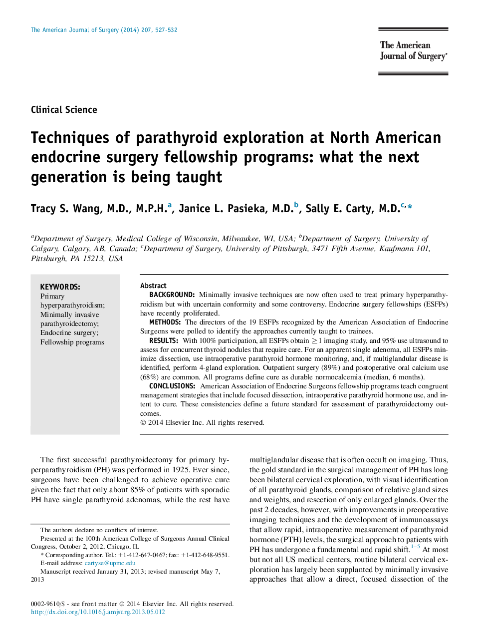 Techniques of parathyroid exploration at North American endocrine surgery fellowship programs: what the next generation is being taught 