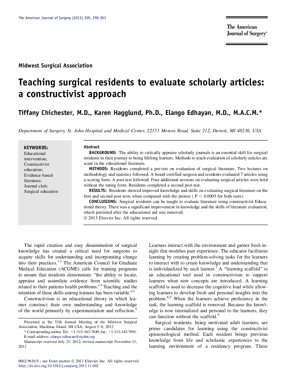 Teaching surgical residents to evaluate scholarly articles: a constructivist approach