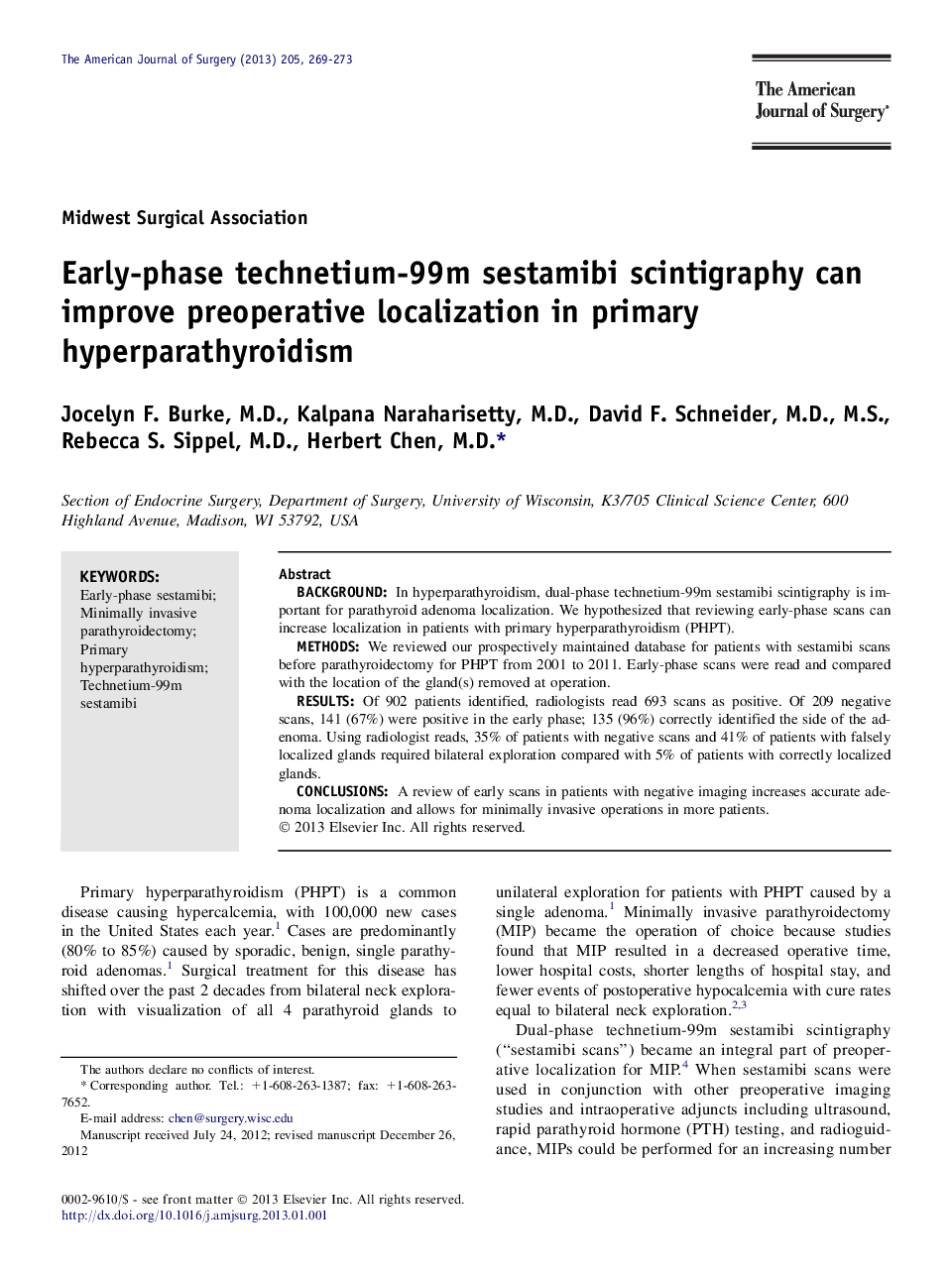 Early-phase technetium-99m sestamibi scintigraphy can improve preoperative localization in primary hyperparathyroidism 