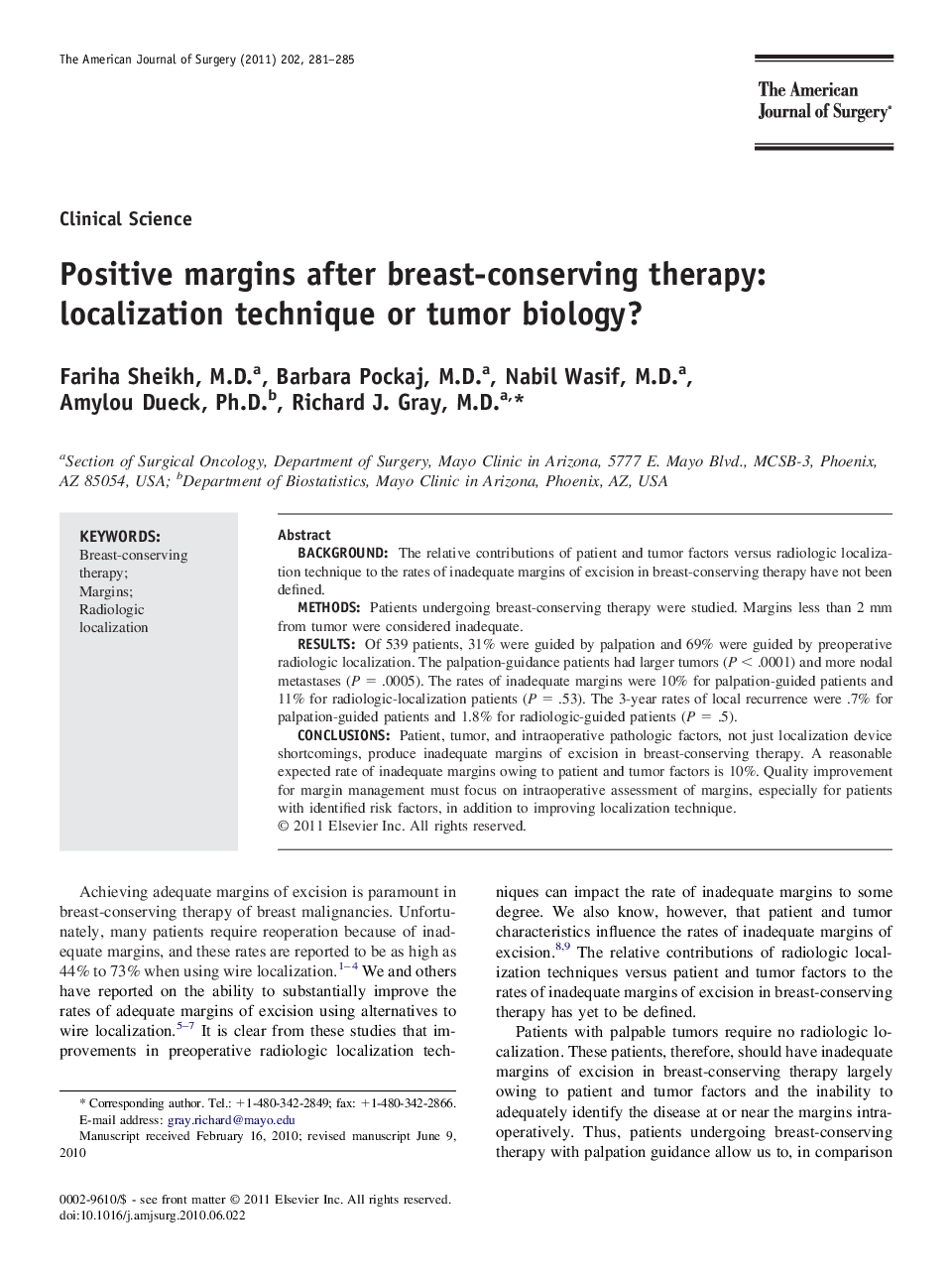 Positive margins after breast-conserving therapy: localization technique or tumor biology?