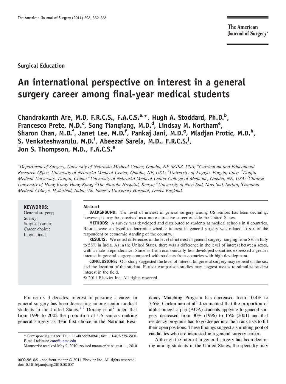 An international perspective on interest in a general surgery career among final-year medical students