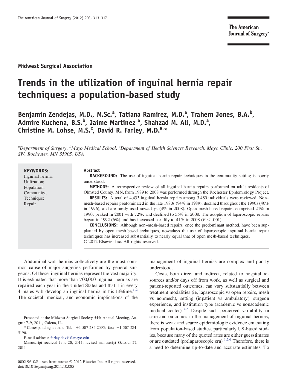 Trends in the utilization of inguinal hernia repair techniques: a population-based study