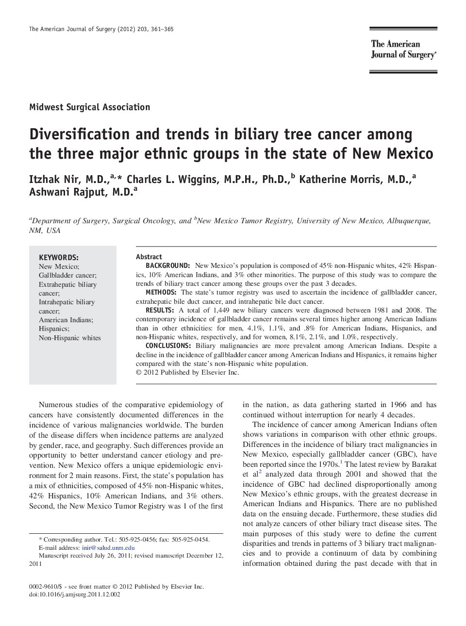 Diversification and trends in biliary tree cancer among the three major ethnic groups in the state of New Mexico