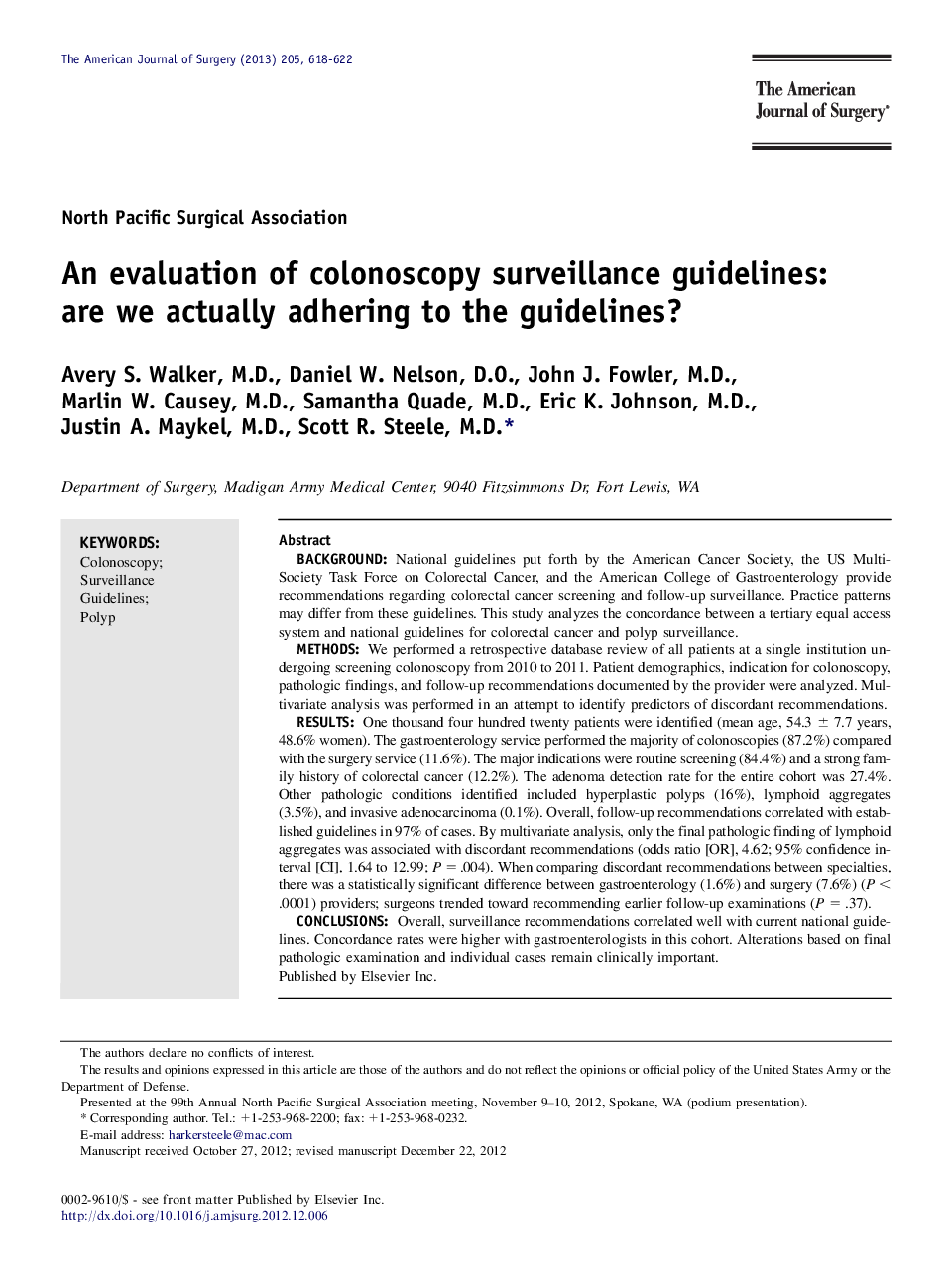 An evaluation of colonoscopy surveillance guidelines: are we actually adhering to the guidelines? 