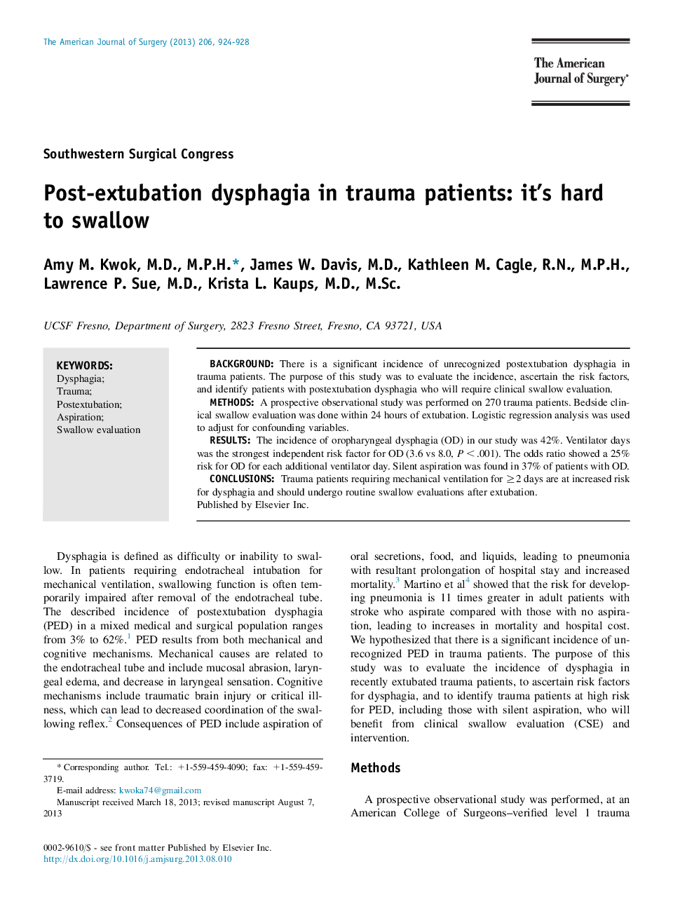 Post-extubation dysphagia in trauma patients: it's hard to swallow