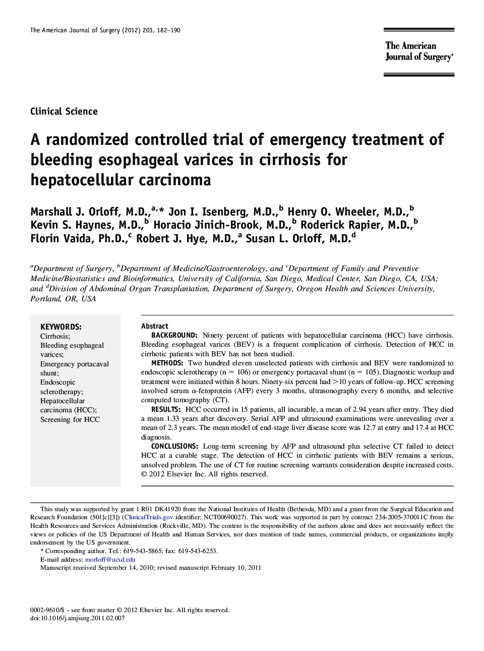 A randomized controlled trial of emergency treatment of bleeding esophageal varices in cirrhosis for hepatocellular carcinoma 