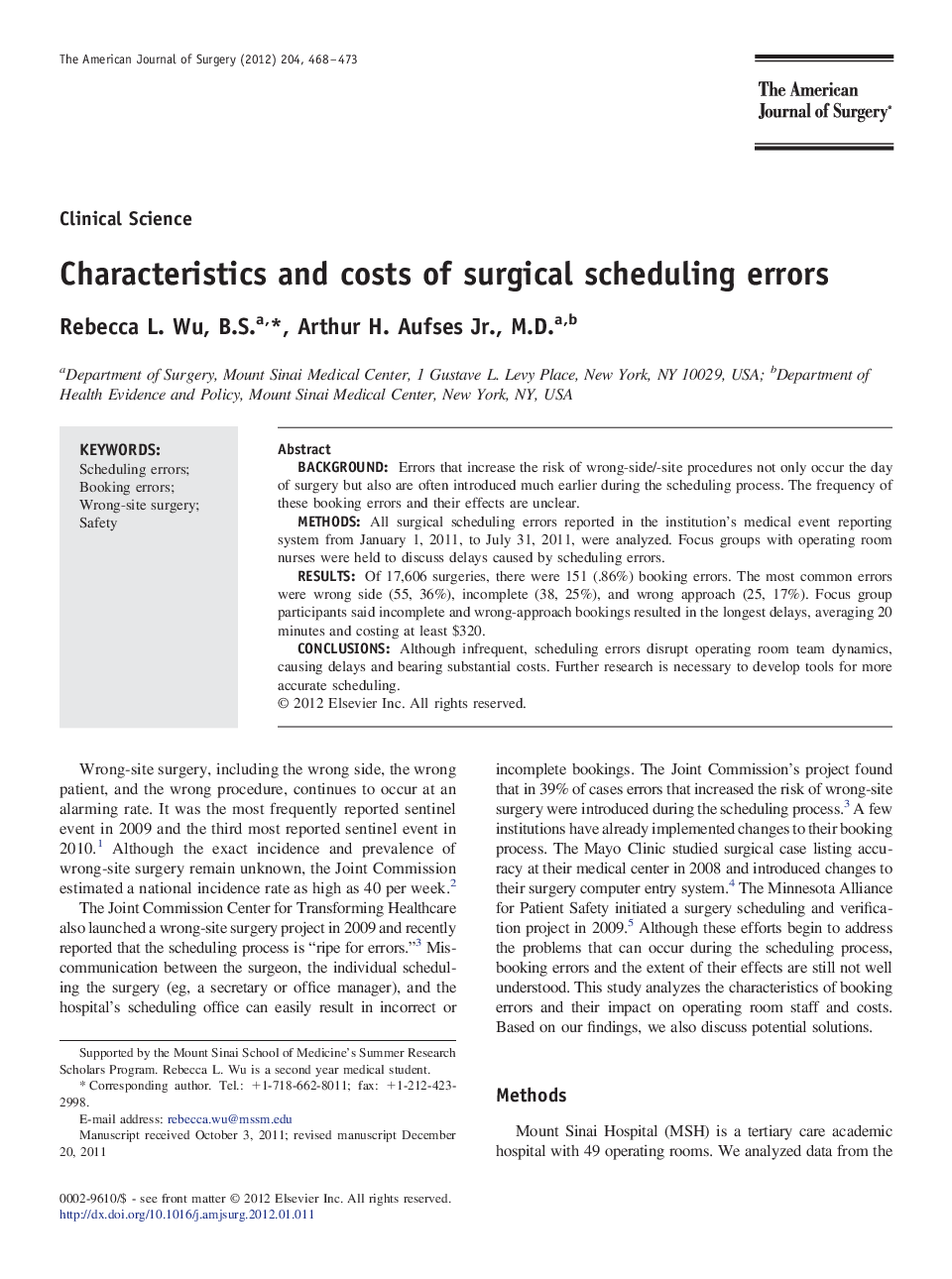 Characteristics and costs of surgical scheduling errors 