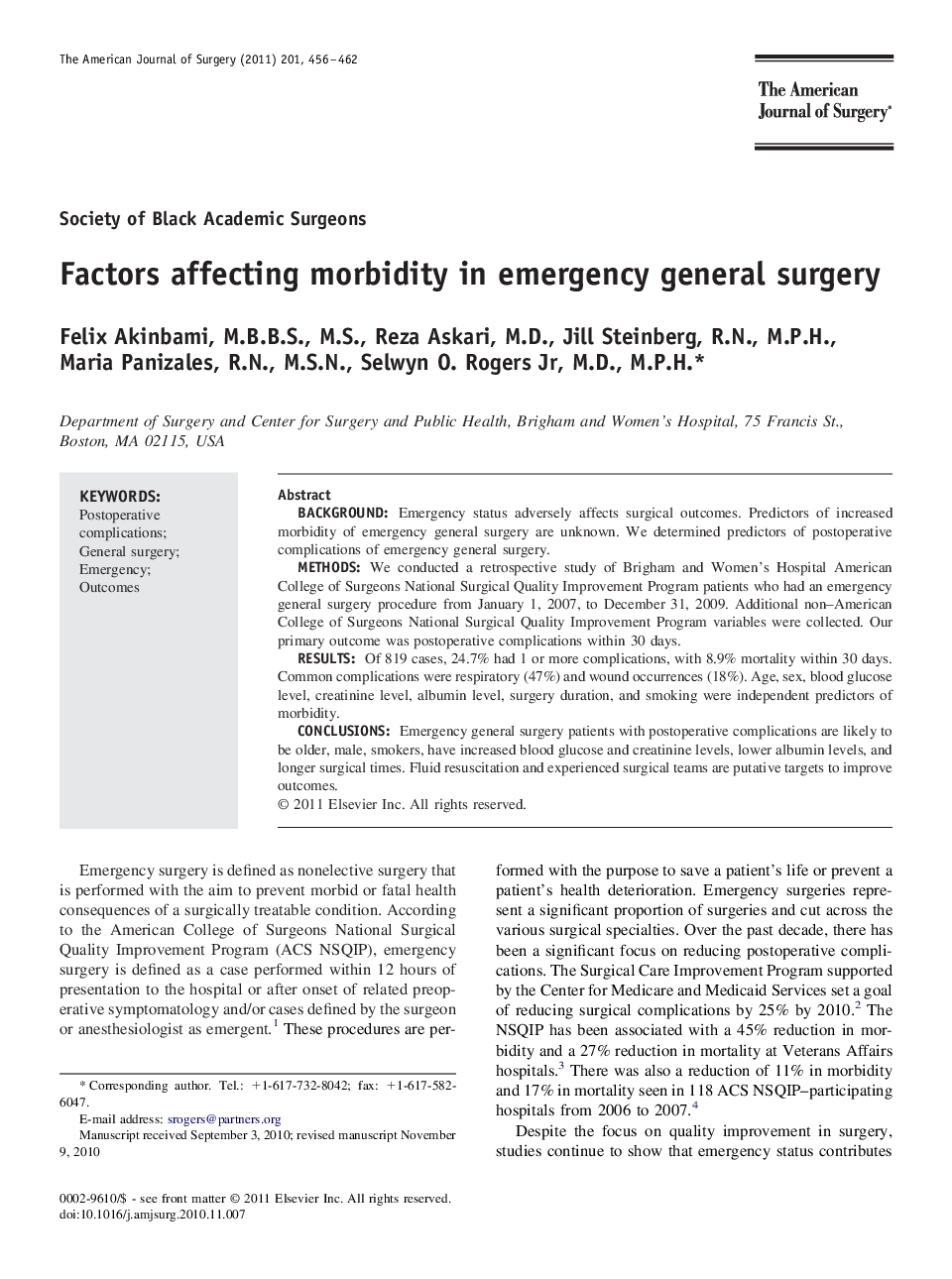 Factors affecting morbidity in emergency general surgery