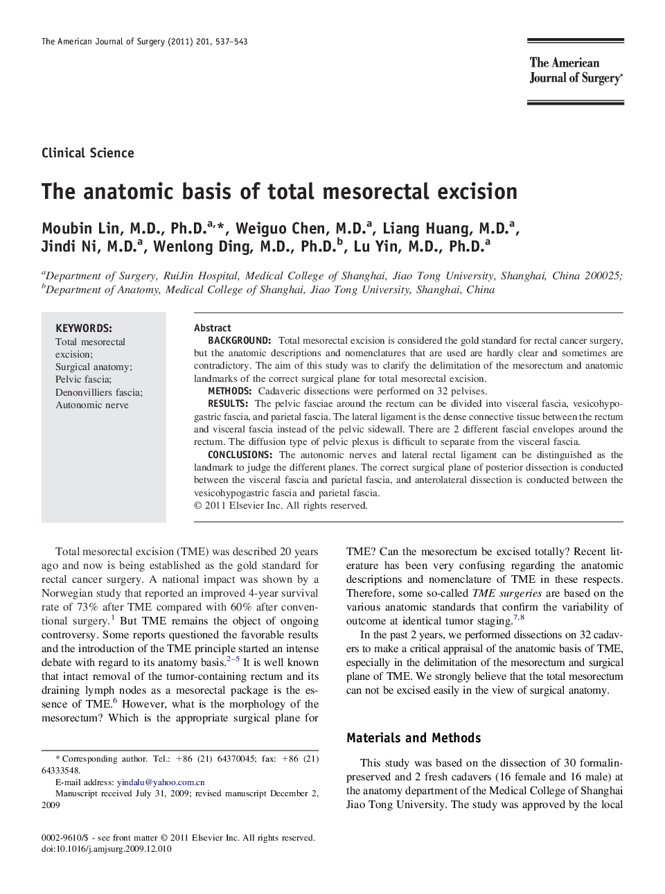 The anatomic basis of total mesorectal excision