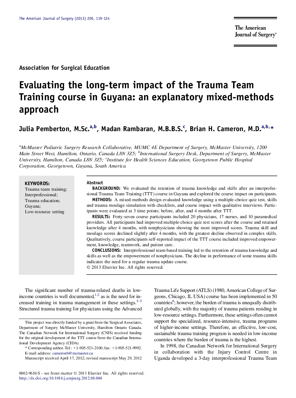 Evaluating the long-term impact of the Trauma Team Training course in Guyana: an explanatory mixed-methods approach 