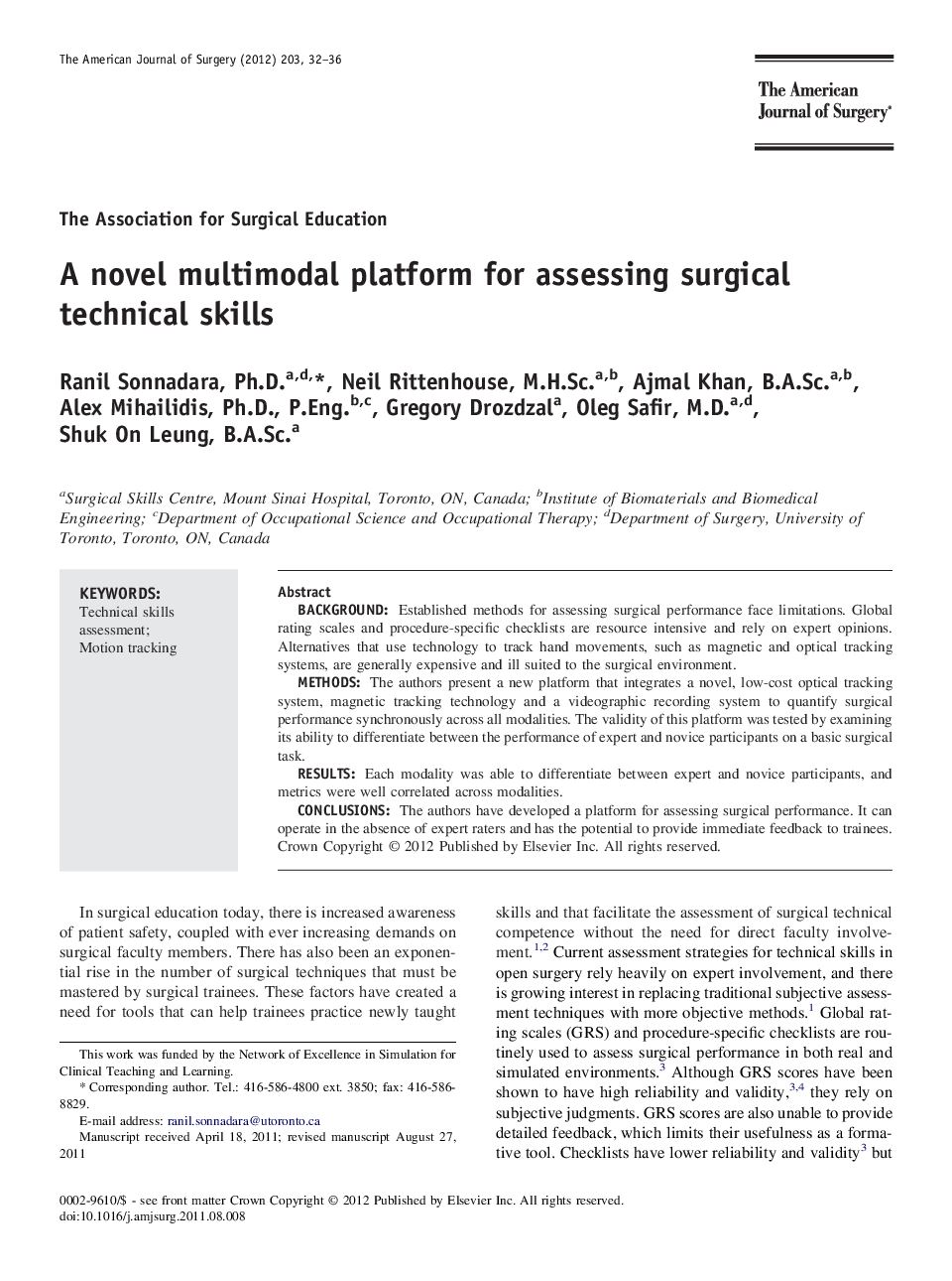 A novel multimodal platform for assessing surgical technical skills 