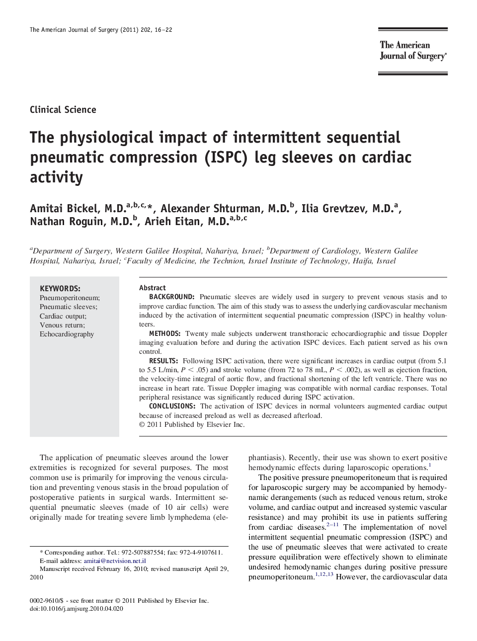 The physiological impact of intermittent sequential pneumatic compression (ISPC) leg sleeves on cardiac activity