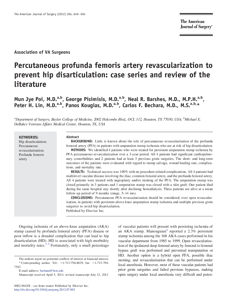 Percutaneous profunda femoris artery revascularization to prevent hip disarticulation: case series and review of the literature 