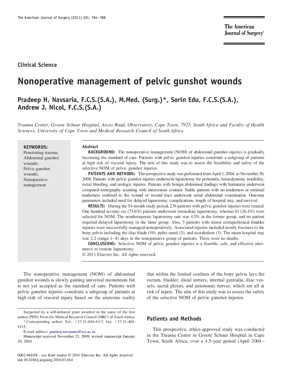 Nonoperative management of pelvic gunshot wounds 