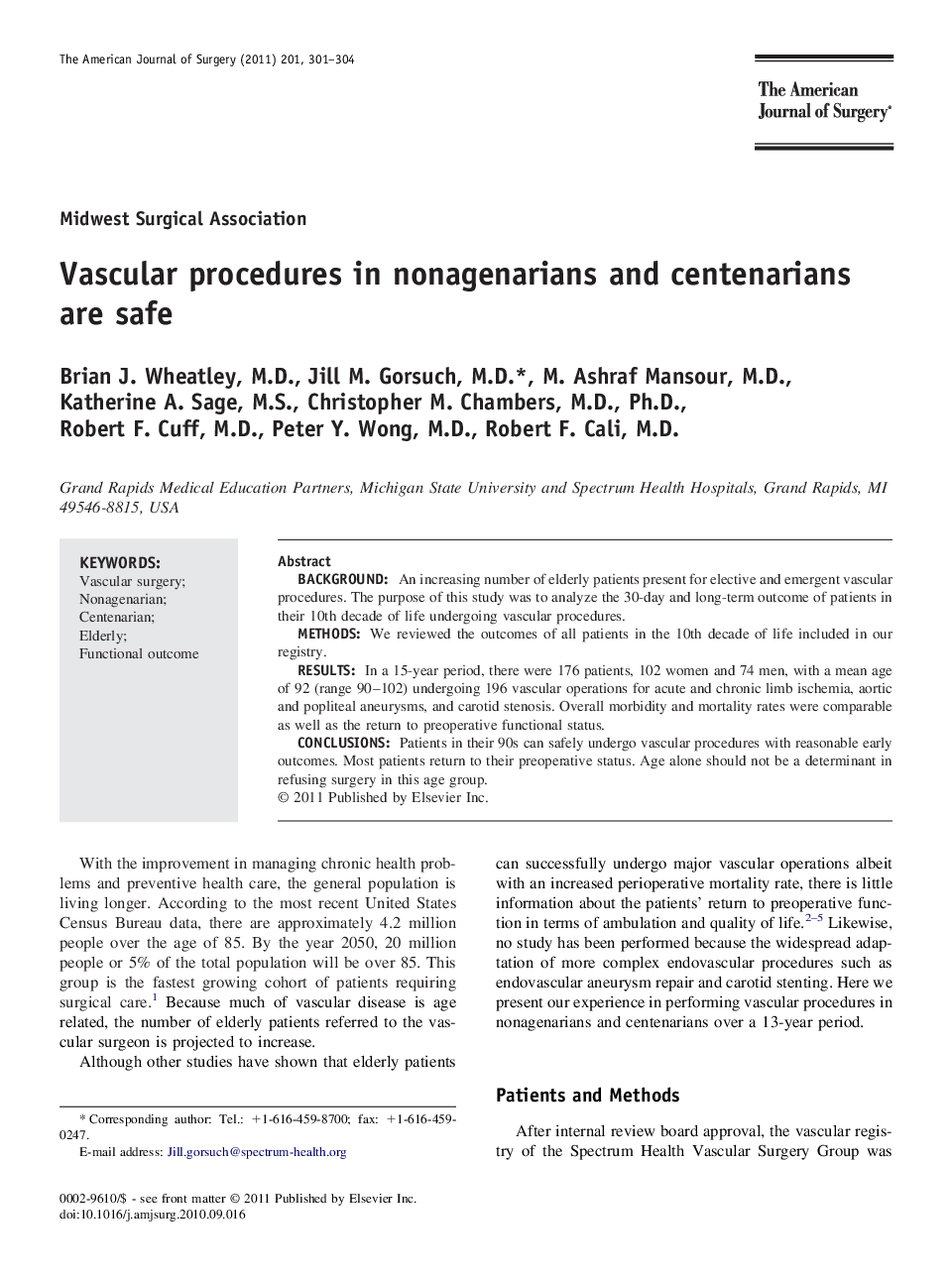 Vascular procedures in nonagenarians and centenarians are safe