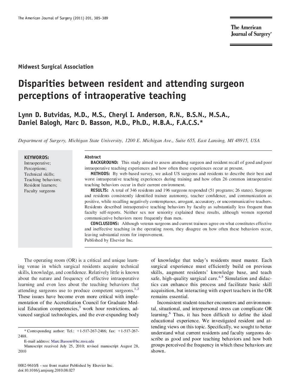 Disparities between resident and attending surgeon perceptions of intraoperative teaching